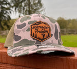 Load image into Gallery viewer, Bugling Elk Duck Camo Green Leather Patch SnapBack
