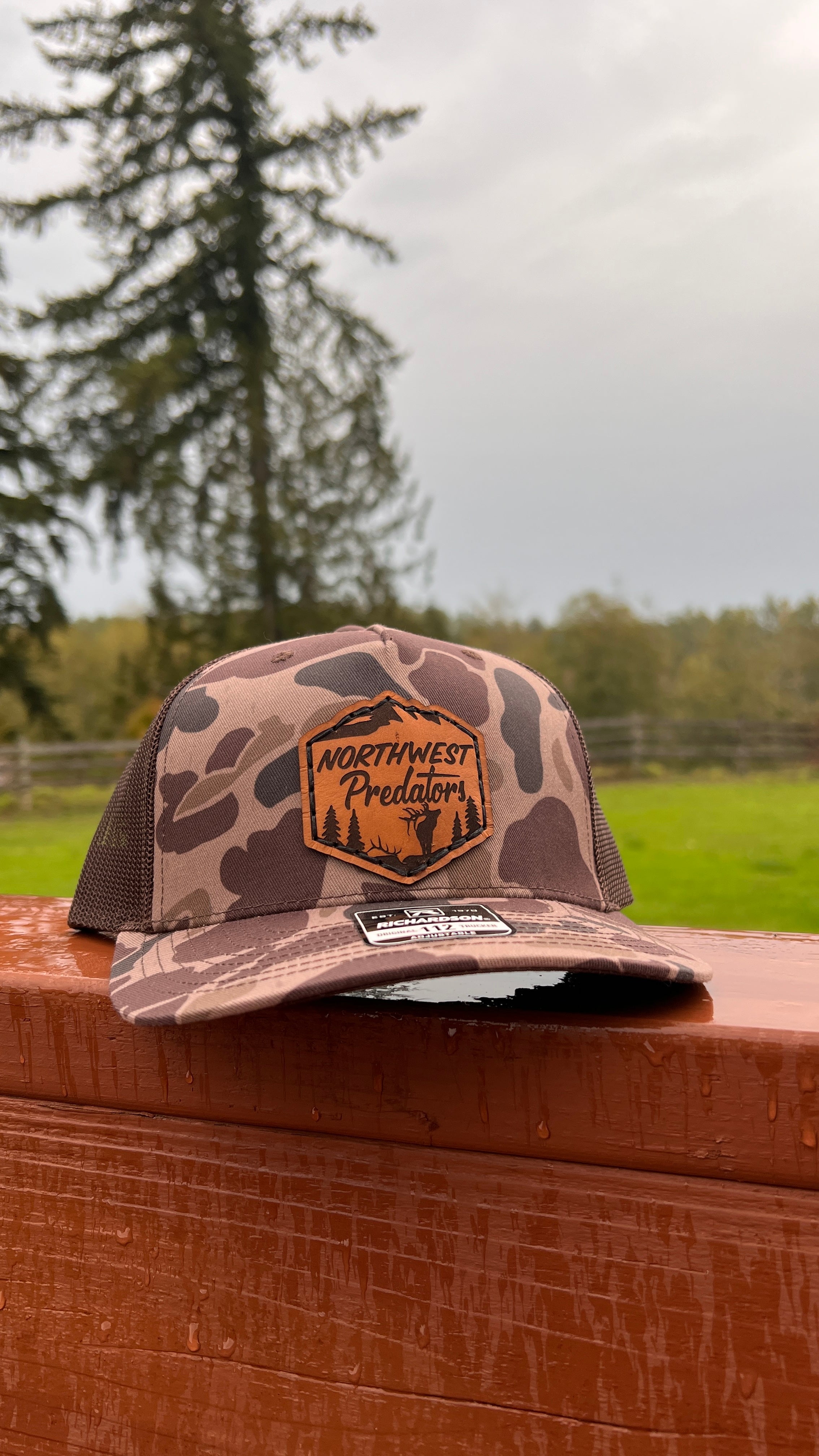 Bugling Elk Duck Camo Brown Leather Patch SnapBack